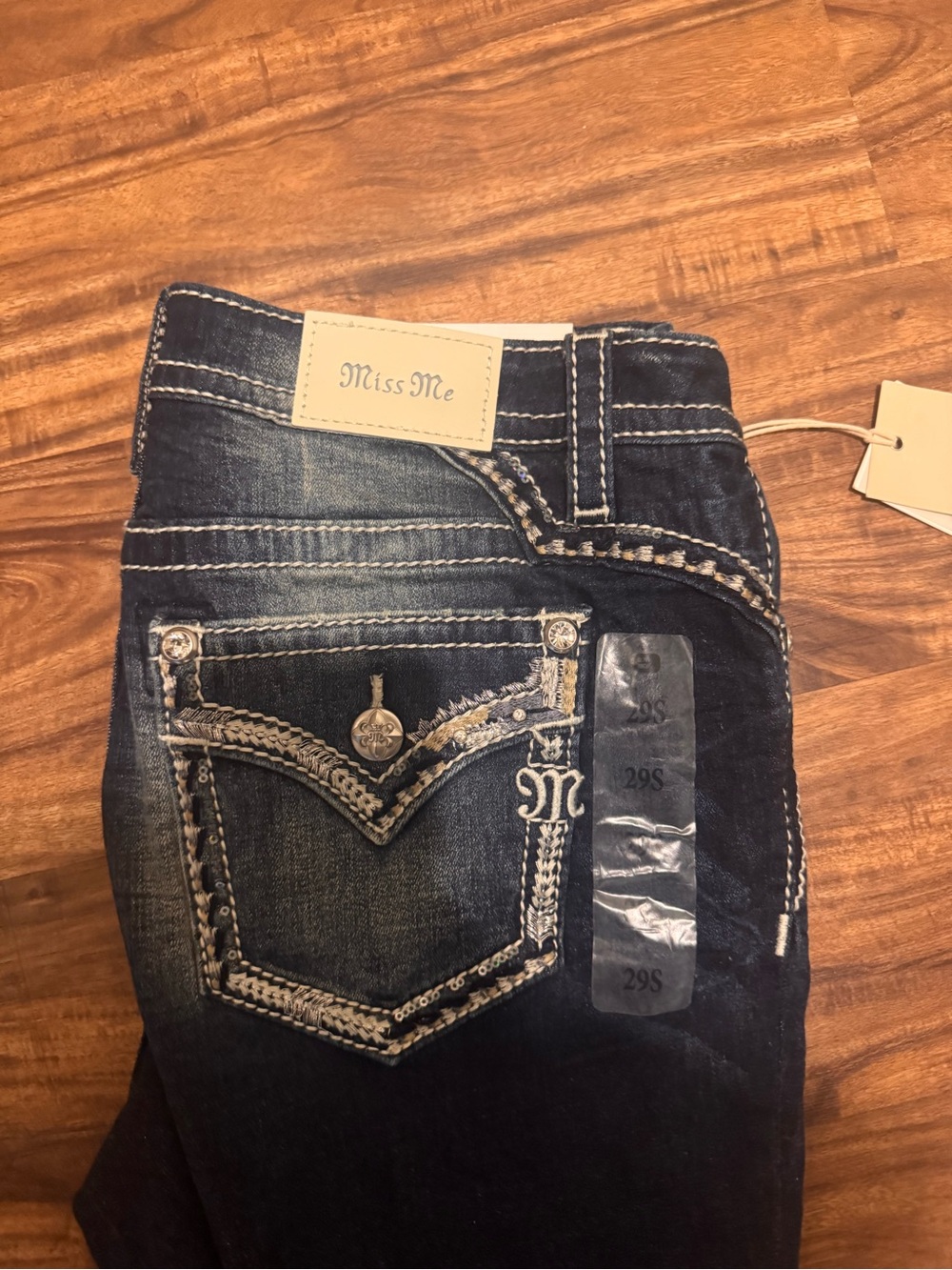 Miss Me Dark Blue Boot Cut Jeans with Embroidered Pockets - Picture 3 of 7